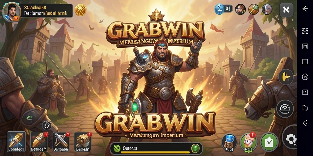 Screenshot utama menampilkan aksi penuh pertempuran strategi GRABWIN.