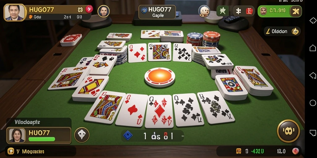 Screenshot gameplay HUGO77 menampilkan momen seru bermain Gaple.