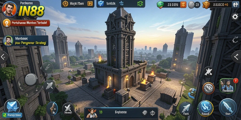 Tampilan menarik dari gameplay IN88 yang penuh strategi Tower Defense.