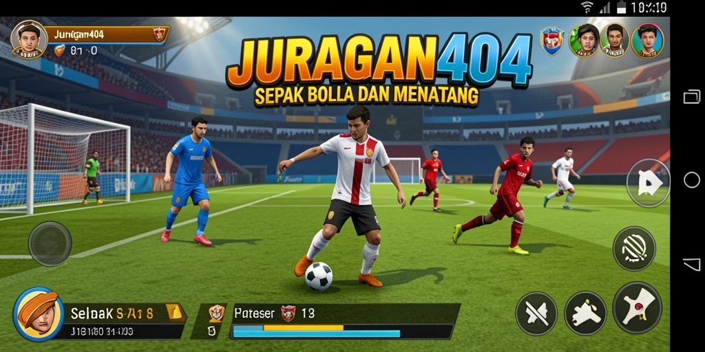 Tangkapan layar JURAGAN404 dengan aksi permainan sepak bola yang seru.