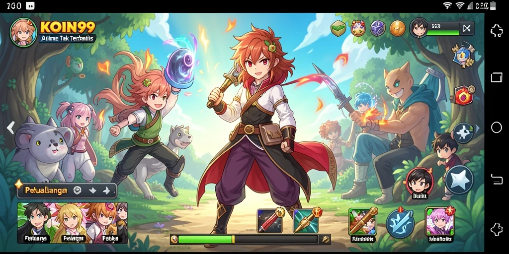Screenshot gameplay KOIN99 menampilkan petualangan karakter Anime yang seru.