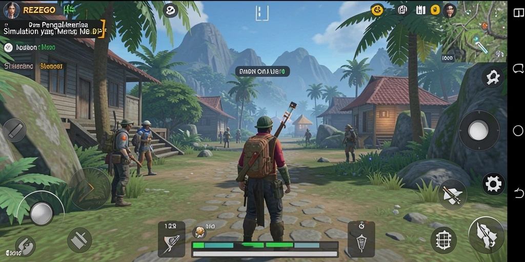 Screenshot gameplay REZEGO menampilkan dunia simulasi yang kaya dan interaktif.