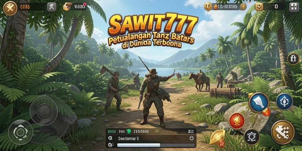 Screenshot menunjukkan pemain menjelajahi dunia terbuka yang indah di SAWIT777.