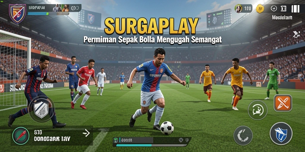 Tampilan gameplay intens dalam pertandingan sepak bola.