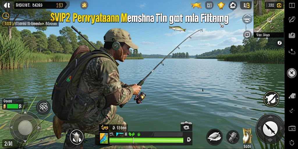 Gameplay SVIP2 menampilkan momen mendebarkan saat menangkap ikan.