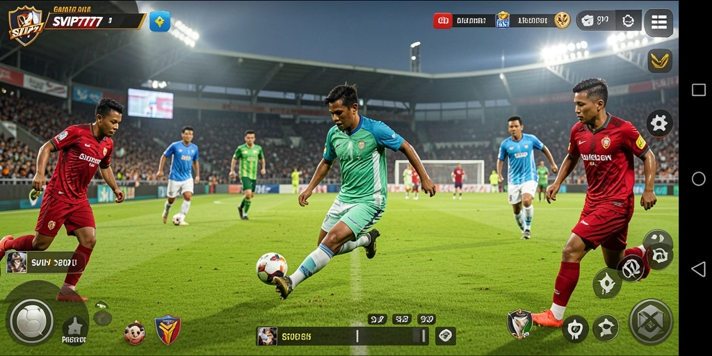 Tampilan gameplay menarik dengan aksi sepak bola yang intens.